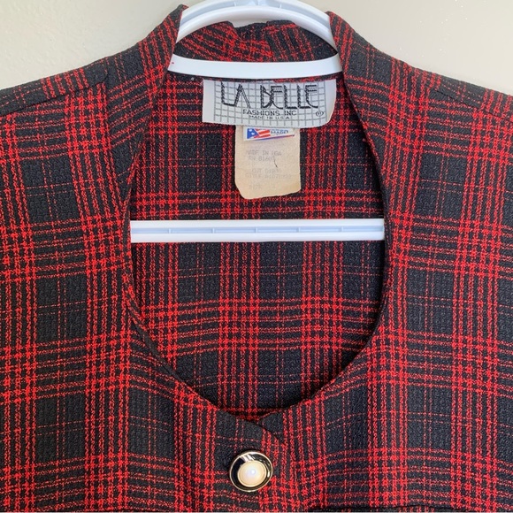 Vintage Red Plaid Dress Fits Size S Retro Pearl Buttons Made In USA - Picture 10 of 13